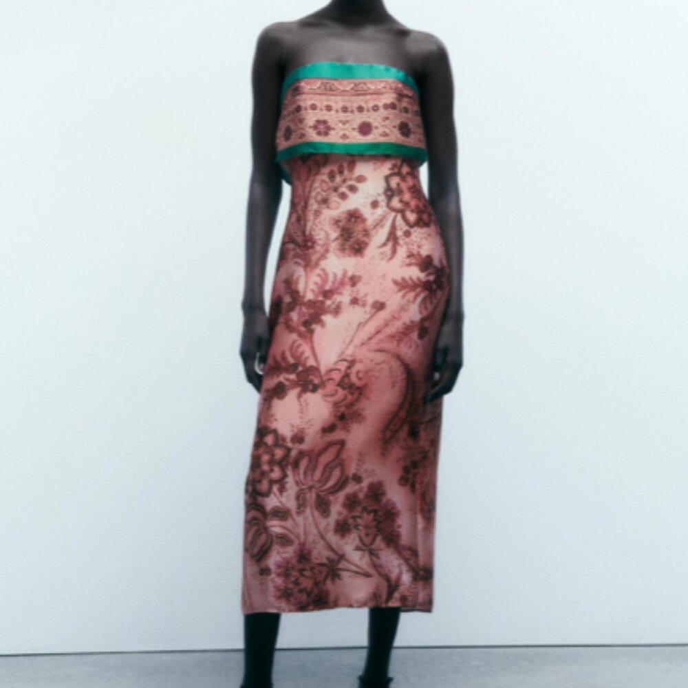 ZARA Printed Strapless Dress